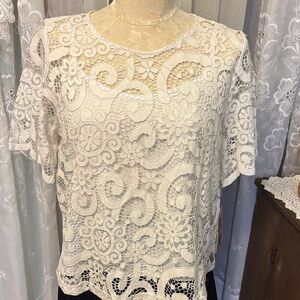 Nanette Lepore Brilliant White Spring Fling Lace Top & Camisole Set Sz L NWT